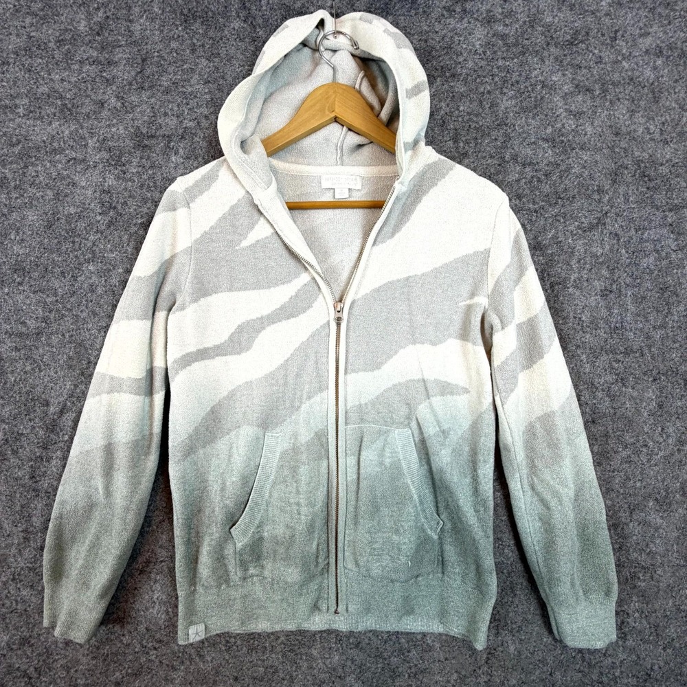 Barefoot Dreams Cozychic Ultra Lite Hoodie Women M Gray Tiger Stripe Full Zipper